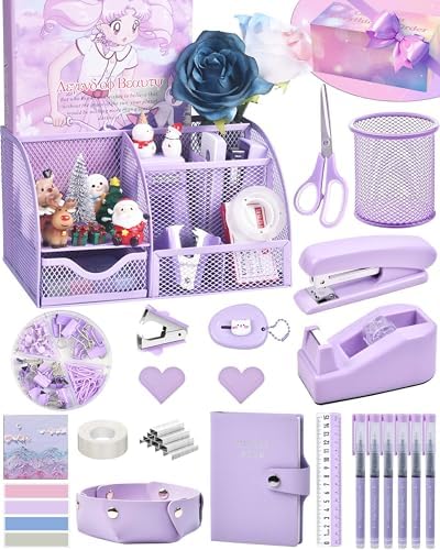 LXEVIHK Purple Desk Accessories 23-Piece Office Supplies Gift Set for Women by StyleYourDeskinOneColor