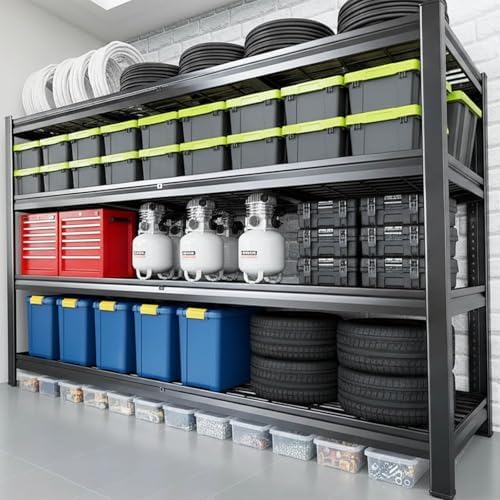 72" W Garage Shelving Unit, 72" W x 24" D x 75" H, Heavy Duty Garage Storage Shelves, 4 Tier Storage Rack Shelf, Industrial Adjustable Shelves for Basement Warehouse, 2 Pack by PMKES