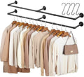 Industrial Pipe Clothing Rack, 66.1" Wall Mounted Clothes Rack Set of 2, Heavy Duty Closet Rod for Hanging Clothes, Space-Saving Detachable Iron Wall Garment Bar 3 Base by BOSHANGJIA