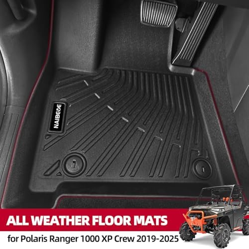 Naibeve Floor Mats for Polaris Ranger XP 1000 Crew 2019-2025 (4 Passenger)-All Weather for Polaris Ranger XP 1000 Floor Mats Liners 2 Row & Cargo Mats Bed Liner (Floor Liner+Trunk Mat) - Image 2