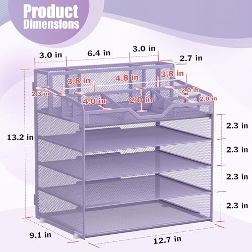 Docnest 5 Tier Mesh Desk Organizer with Letter Tray & Paper Sorter, Purple - Image 2
