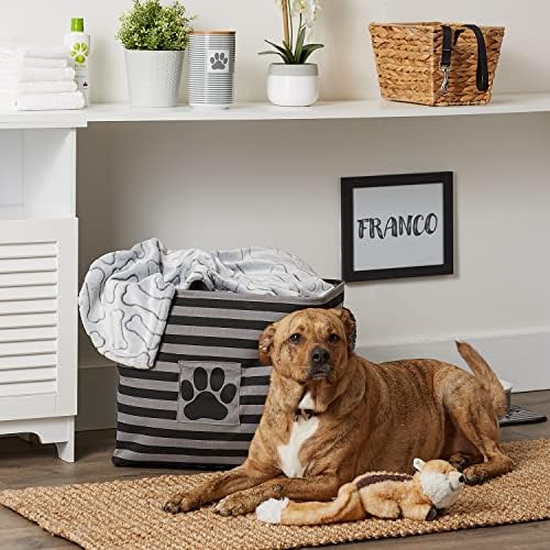 Bone Dry Pet Storage Collection Striped Paw Patch Bin, Black, Large Rectangle - Image 4