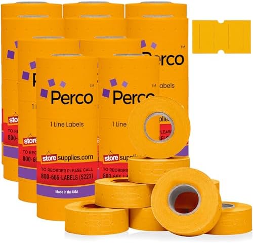 Perco 1 Line Fluorescent Orange Labels - 80,000 Blank Price and Date Gun Labels for Perco Lite, X, Plus and Pro 1 Line Price and Date Guns - 80 Rolls, 10 Sleeves - Made in USA by Perco