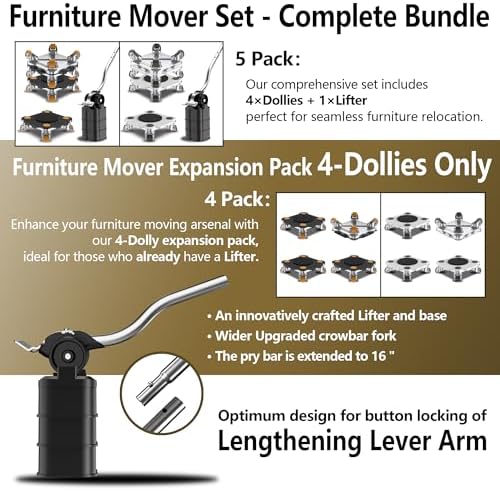 ONEON Furniture Mover with Wheels & Aux. Lifter-Gray Connect Dolly Pro - Image 2