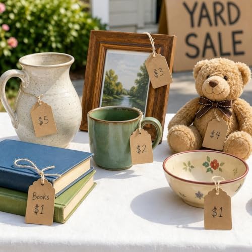 joycraft 200Pcs Price Tags with String Attached, 1.4x1.8 in Brown Gift Tag - Image 4