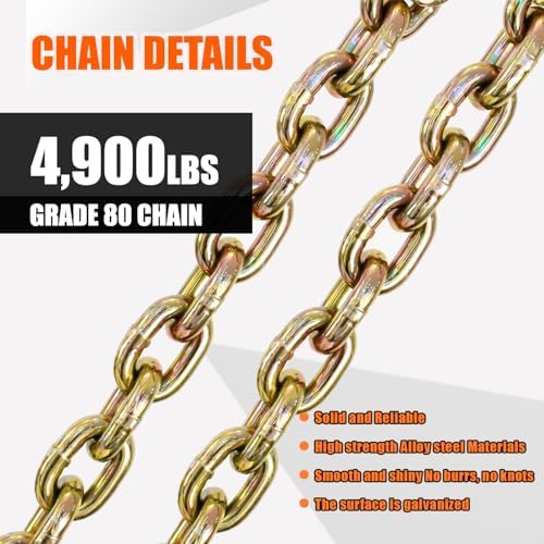 TKK 5/16" G80 Trailer Tow Chain, 8 FT Heavy-Duty Safety Chain Equipped with Snap Hook and Clevis Grab Hook, Rated 4,900 lbs WLL - Image 5