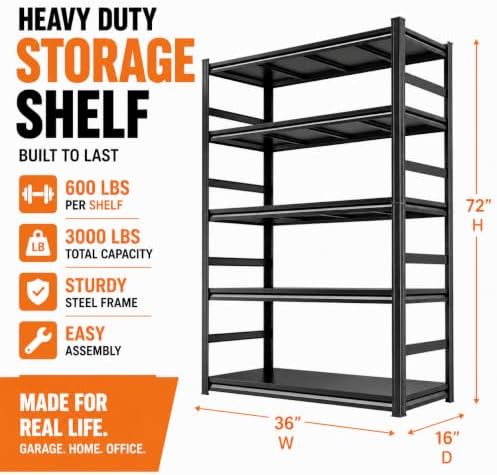 PRESTELION Garage Shelving 3000 LBS Adjustable Metal Storage Shelves - Image 2
