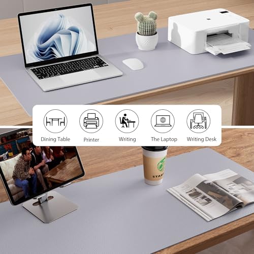 Aothia Large PU Leather Desk Pad Protector – Non-Slip Mouse Pad & Writing Mat for Office/Home, Waterproof, Easy to Clean (Smoky Lavender, 48" x 17") - Image 5