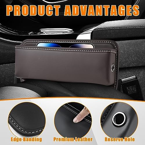 Ziciner Car Seat Gap Organizer, Premium Leather Auto Seat Storage Box, Vehicle Adjustable Front Seat Gap Filler, Car Seat Side Pocket Organizer for Phones, Glasses, Keys, Money, Cards (Coffee) - Image 3