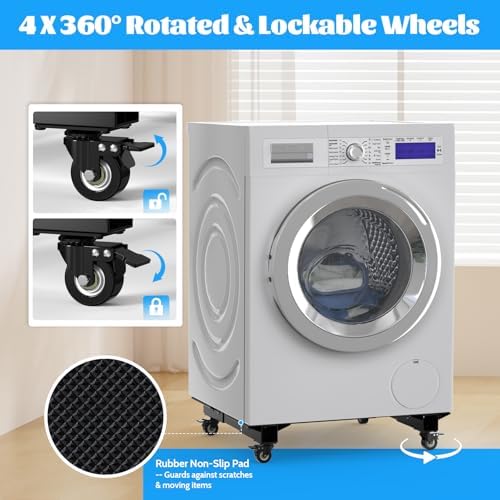 Furniture Dolly 1500LBS Capacity, Adjustable Heavy Duty Iron Moving Dolly Cart with 4 Lockable Caster Wheels, Stand Base for Washing Machine Refrigerator Dryer with Non-Slip Mat Easy Moving - Image 3