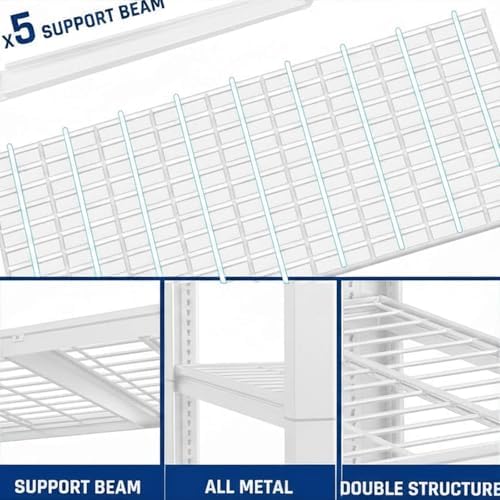 65" W Garage Shelving Heavy Duty, 65" W x 24" D x 84" H, Adjustable 5 Tier Metal Shelves, Commercial Metal Shelf Rack, Industrial Shelving，White - Image 5