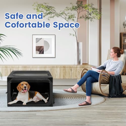 Dog Crate,30x21x21 Inch Large Dog Crate for Large or Medium Dogs, Portable and Foldable Design of Dog Cage, Perfect for Travel or Home Use, Dog Kennel with 3-Door and Durable Mesh Windows, Dark Grey - Image 2
