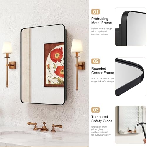 16x27.5 in Bathroom Medicine Cabinet with Mirror, Matte Black - Image 6