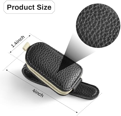 SINGARO Sunglasses Holder for Car, Leather Magnetic Buckle Sun Visor Sunglass Clip, Ticket Card Storage Glasses Clip, Car Interior Accessories for Men and Women（Black-Beige） - Image 5