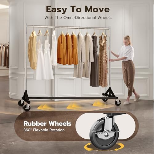 HOKEEPER Commercial Z Base Garment Rack Hold 500LBS Heavy Duty Clothing Rack Adjustable Rolling Clothes Rack for Hanging Clothes Racks on Wheels Portable Z Rack, Chrome Finish - Image 2
