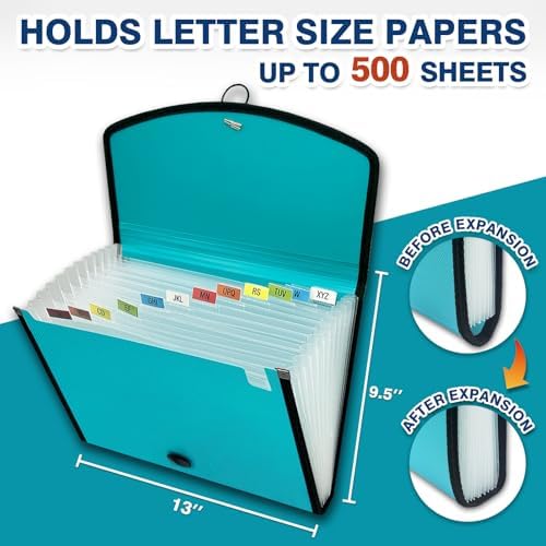 H4D 13-Pocket Accordion File Organizer, Expanding File Folder, Teal - Image 4