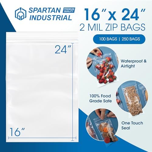 16” X 24” (250 Count) 2 Mil Clear Reclosable Zip Plastic Poly Bags - Image 2