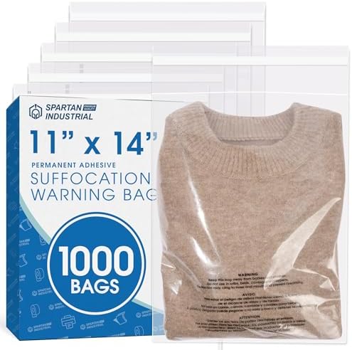 11" X 14" (1000 Count) Self Seal Clear Poly Bags with Suffocation Warning by SpartanIndustrial