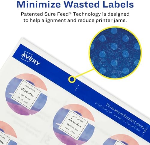 Avery® Printable Round Labels, Sure Feed® Technology, 2" Diameter, Glossy Clear, 120 Customizable Labels (22825) - Image 4