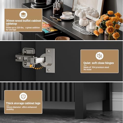 Lulive 55" Sideboard Buffet Cabinet with Storage for Kitchen, Black - Image 6