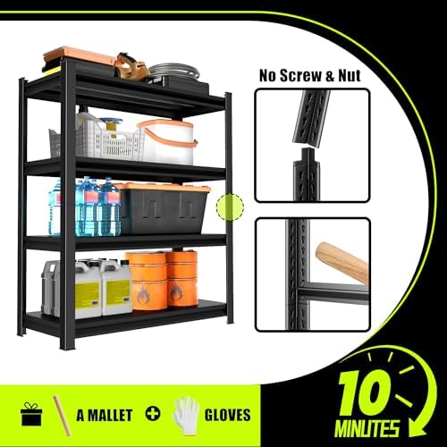 48" W Garage Shelving Heavy Duty, 2000 Lbs Loads Garage Storage Shelves Heavy Duty, Metal Shelving Units and Storage Racks, Industrial Utility Shelf,48" Wx16 Dx63 H, Black - Image 7