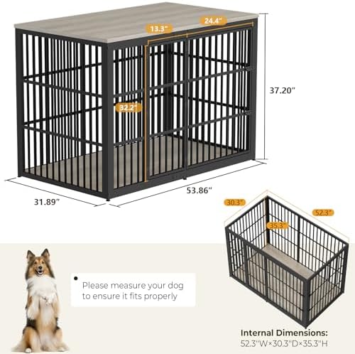Lyromix 54" Dog Crate Furniture with Foldable Door, Grey - Image 7