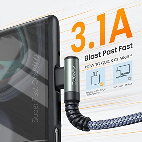 AINOPE 2-Pack USB to USB C Cable 3.1A Fast Charge, [3.3FT+10FT] Right Angle Type C Charging Cable, Durable Nylon Braided USB C Cable Fast Charge Compatible Galaxy S10 S9 S8 Plus S21, LG V30,V20,G6 - Image 3