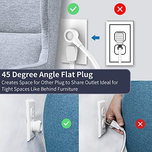 15 ft Extension Cord Flat Plug Power Strip, NTONPOWER 2100 Joules with 12 Outlet 3 USB Port, 1875W/15A, Overload Protection, Long Cord Wall Mountable for Home Office Accessories, White - Image 6