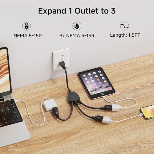 [ETL Listed] Cable Matters 2-Pack 16 AWG 3 Outlet Power Splitter, 1.5ft - Image 2