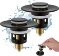 Hibbent 2 Pack All Metal Universal Bathroom Sink Stopper for 1.1''~2.3'' Basin, Pop Up Sink Drain Strainer, Brass Bullet Core Push Type Stopper, Stainless Steel Anti Clogging Drain Filter, Matte Black by Hibbent