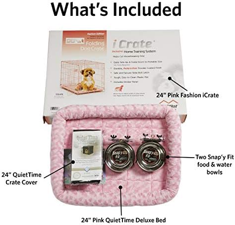 MidWest Homes for Pets Pink Fashion iCrate Starter Kit, 24-inch Dog Crate Bundle for Small Dogs, Includes Crate, Pet Bed, 2 Bowls and Privacy Cover - Image 2