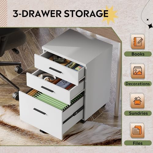 DEVAISE 3 Drawer File Cabinet, Wood Under Desk Filing Cabinet, White - Image 6