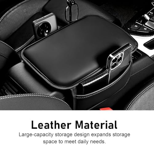 Car Center Console Cover, Leather Car Armrest Cover with 2 Side Storage Bags, Waterproof Anti-Scratch Soft Auto Middle Console Protector, Universal Arm Rest Pad for Vehicle SUV Truck(Black) - Image 6
