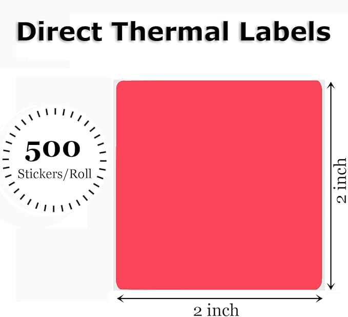 2" x 2" Thermal Labels Stickers Red, Square Thermal Shipping Stickers - Image 2