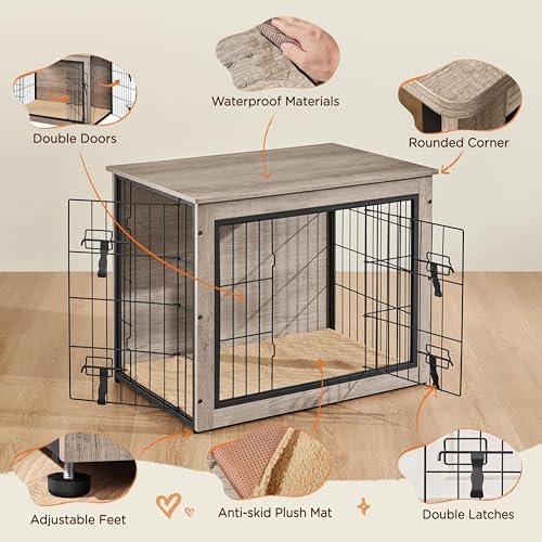 Yaheetech 32in Wooden Dog Crate Furniture w/Cushion for Medium Dogs, Gray - Image 5