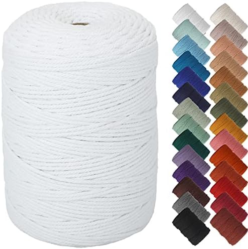 NOANTA White Macrame Cord 3mm x 328yards, Colored Cotton Rope Macrame Yarn by NOANTA