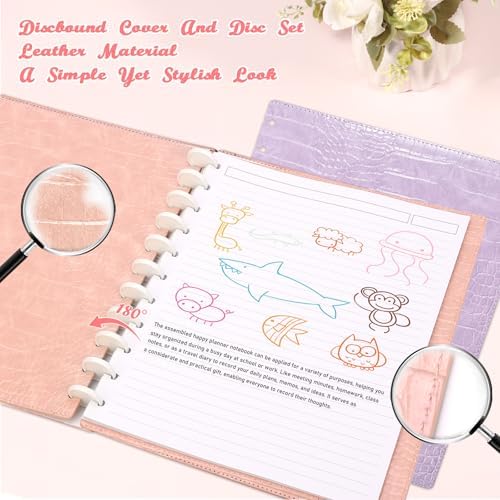 Pu Leather 8.5x11 In Discbound Notebook Cover And Disc Set Discbound Planner Cover with 11 Pc Expansion Discs Letter Size Discbound Refill Paper Disc Bound (Pink & Purple, 9x11.5) - Image 3
