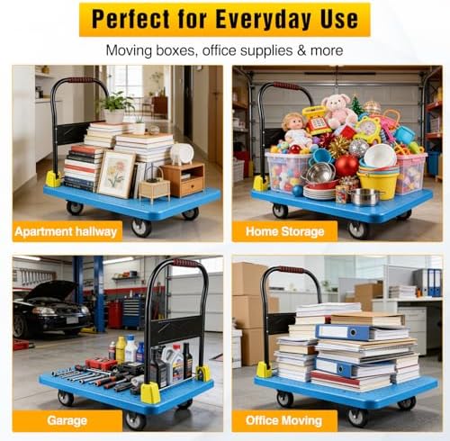Heavy Duty Platform Cart 1100 lbs Push Cart Dolly with 5 Inch TPR Wheels 35.4 x 23.6 Inch PP Deck Flatbed Cart Platform Truck for Home Garage Warehouse Use Black - Image 7