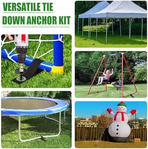 Eurmax USA 4 Pack Universal Ground Anchors High Wind, Heavy Duty Screw-in Trampoline Stakes with 4 Straps, Upgraded Commercial Anchor Kit for Outdoor Sheds, Swing Sets & Mobile Homes (Black) - Image 6