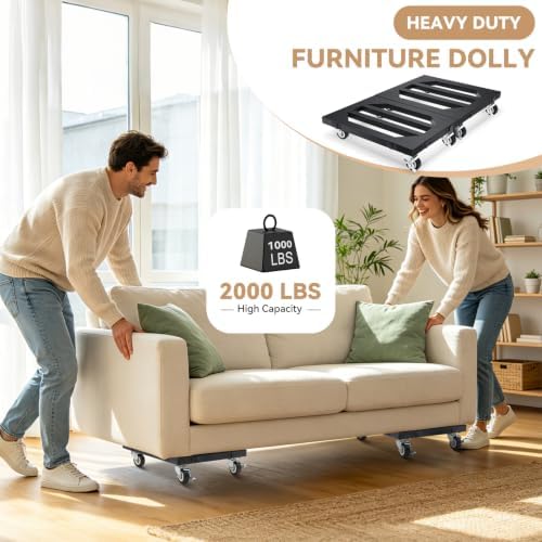 Heavy Duty Furniture Dolly 4 Wheels, 12'' X 16'' Thickened Carbon Steel Moving Dolly with Brake, 2000 LBS Capacity Furniture Movers Dollies for Moving Boxes, Appliances, Furniture(2 Pack) - Image 6