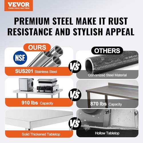 VEVOR Stainless Steel Work Table 30 x 60 x 38 Inch, with 4 Wheels, 3 Adjustable Height Levels, Heavy Duty Food Prep Worktable for Commercial Kitchen Restaurant, Silver - Image 4