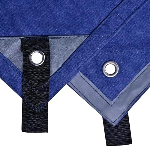 WHITEDUCK Canvas Tarp 18 oz. Heavy Duty Water Repellent UV Resistant, Rustproof Grommets, Industrial & Commercial Use Cloth Tarps (Cut Size: 6x8, Finished Size: 5'6"x7'6", Blue) - Image 2