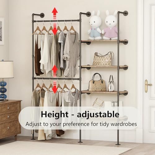 Industrial Pipe Clothing Rack with Shelves - Image 3