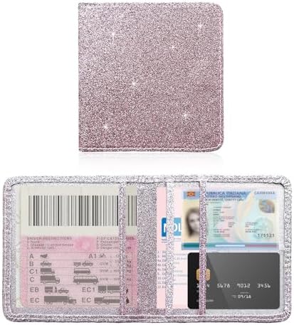 Ziciner Car Registration and Insurance Holder, Auto Card Document Glove Box Organizer with Magnetic Closure, Universal Vehicle Interior Accessories for Cars SUVs (Glitter Pink-Small) by Ziciner