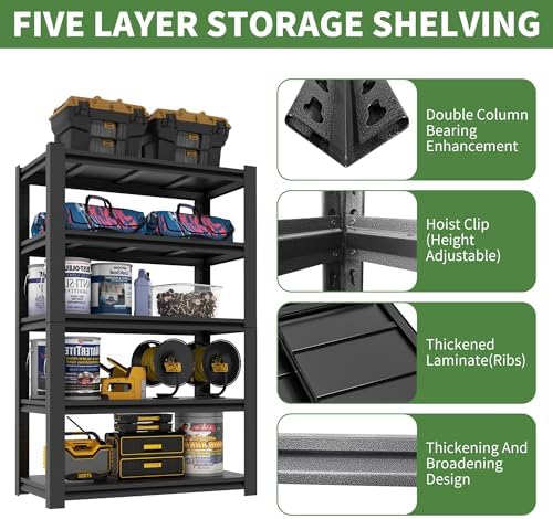 Garage Shelving,72" H Garage Shelves Heavy Duty, 3000Lbs 5 Tier Adjustable Garage Storage Shelves Suitable for Warehouse, Basement, Workshop,Require Assembly, 24" D*48" W *72" H(Black) - Image 4