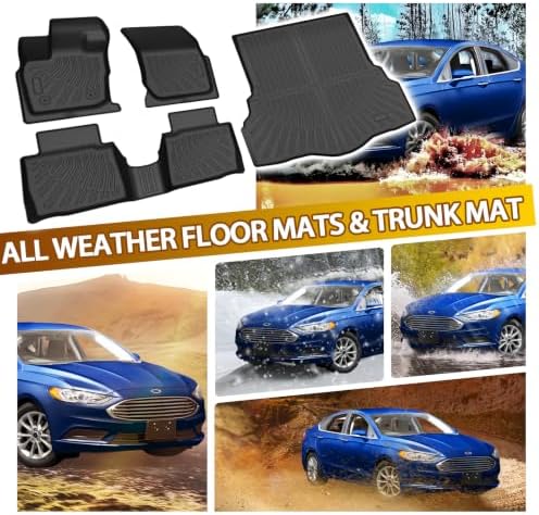 Powerty Floor Mats Cargo Liner for Ford Fusion/Lincoln MKZ Gas Model(Not for Hybrid) 2017-2020 All Weather 3D TPE Anti-Slip Car Protection, 1st & 2nd Row Set with Rear Cargo Mat Accessories - Image 5