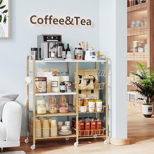 HapiRm Rolling Kitchen Microwave Cart - 4 Tier Microwave Table Stand with Pull-Out Baskets, Coffee Bar Baker's Rack with Wheels Rolling Storage Cart Organizer Shelf for Living Room Office, Balcony - Image 3
