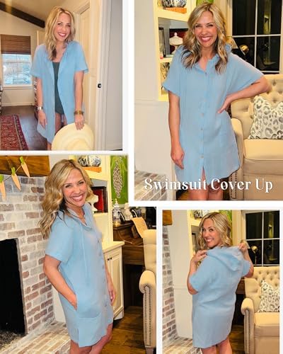 Bsubseach Womens Swimsuit Cover Up Shirt Hooded Beach Dress with Pockets - Image 5