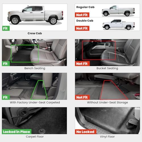 LASFIT Floor Mats 2019-2026 for Chevy Silverado/GMC Sierra 1500, 2020-2026 2500HD 3500HD, Crew Cab Only/Bench Seat (Only Fit with Rear Under-Seat Storage, But Not Fit 2nd Row Plastic Storage) - Image 2