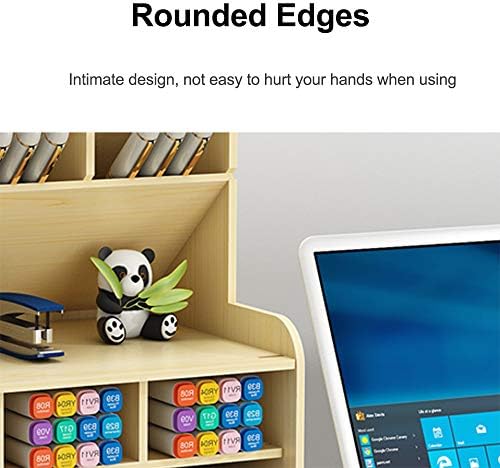 Hggzeg Wooden Desk Organizer with Drawer, Large Capacity DIY Pen Holder Storage Box Desktop Stationary Storage Rack, Pen Organizer Caddies for Office, Home and School Supplies (B16-White Maple) - Image 5